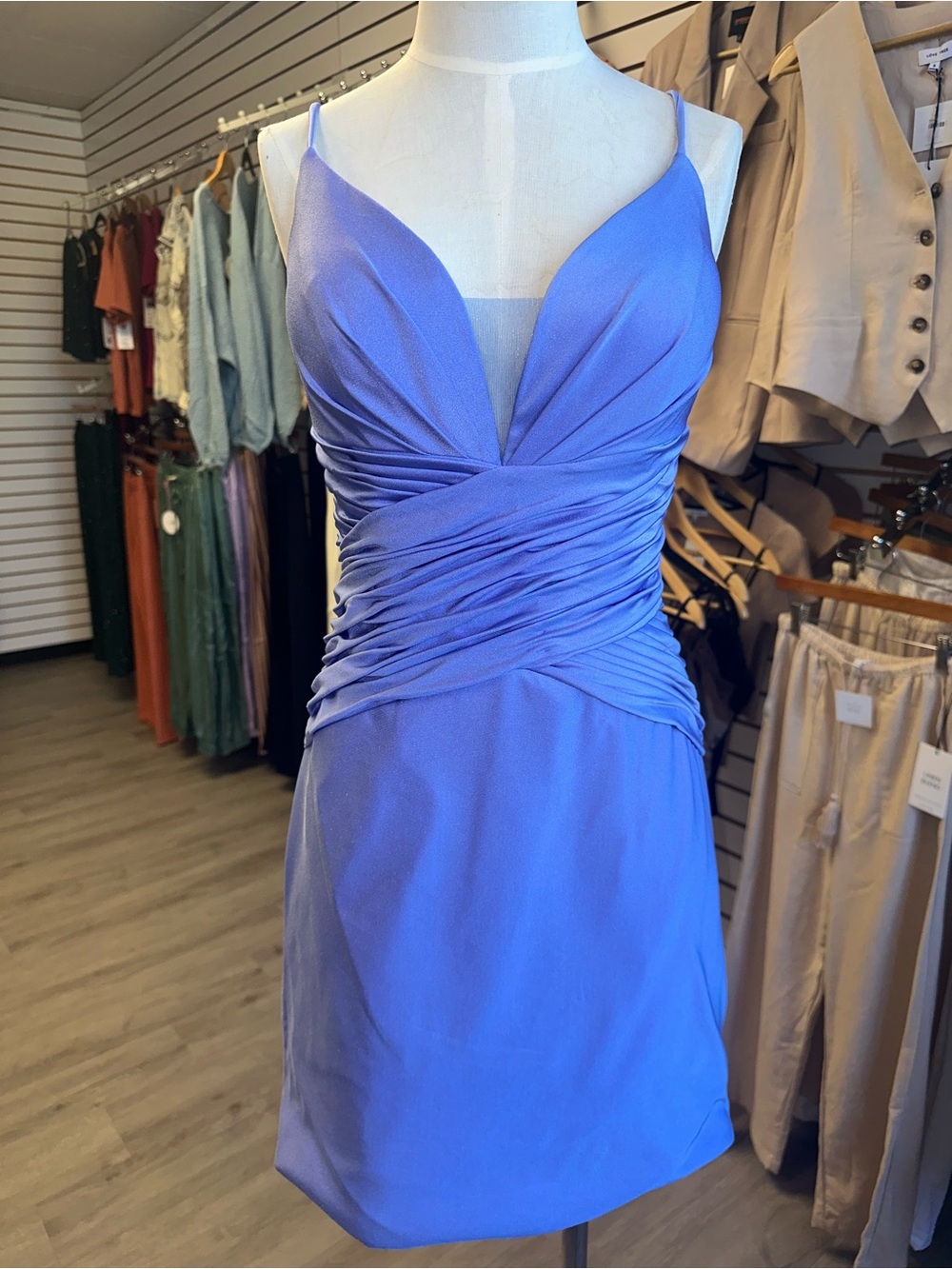 Nox Ruched V-Neck Spaghetti Strap Mini corset Dress - Periwinkle Blue